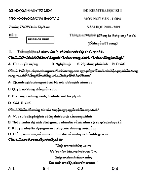 Đề kiểm tra học kỳ I môn Ngữ văn Lớp 6 - Đề 1 - Năm học 2018-2019 - Trường THCS Đoàn Thị Điểm (Có đáp án)